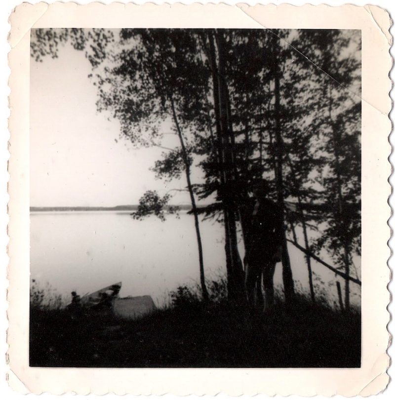 Vintage Anonymous Photograph, 'Beautiful Lake View with Boat'Handwritten 'Fin de Juillet 1950', Measures 3.5 x 3.5 inches. SOLD