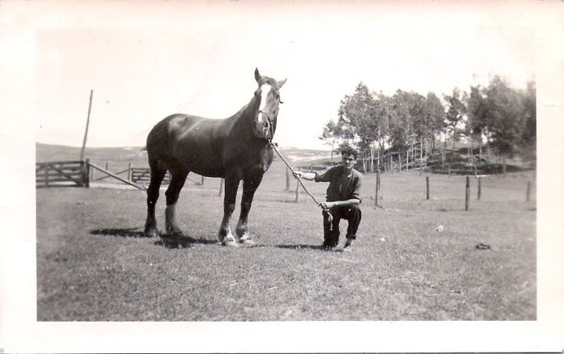 Vintage Anonymous Photograph, 'Dude with Great Hair & Horse with Large Turd Nearby', Dated 1949, Measures 3 x 4.75 inches. $15