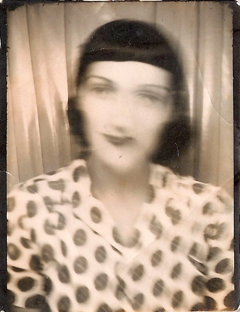 Photo Booth Photograph of Beautiful Smiling Woman, Written on verso: 'Fabienne Lloyd, 1939',  (1919-1997). The daughter of Arthur Craven and Mina Loy, Lloyd was also photographed by Berenice Abbott, Man Ray & Carl Van Vechten. 
Measures 1.5 x 2 inches. Currently being appraised. (One of 3 prints)