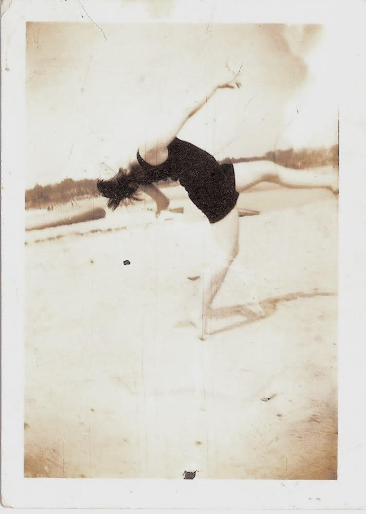 Fire Island Series, Mid Century Authentic Photograph, 'Interpretive Dance on the Beach'. 2.5 x 3.5 inches. SOLD.