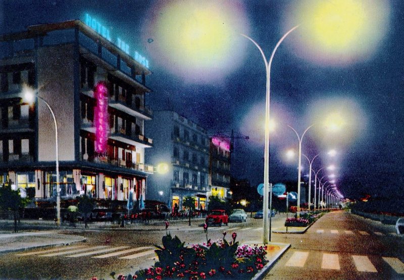 Vintage Postcard, 'Walk Along the Sea by Night, Lido di Sottomarina, Lungomare, Notturno', Measures 5.75 x 4 inches, Mint condition, Approx. 1950-60's, No hand writing on verso, $15.