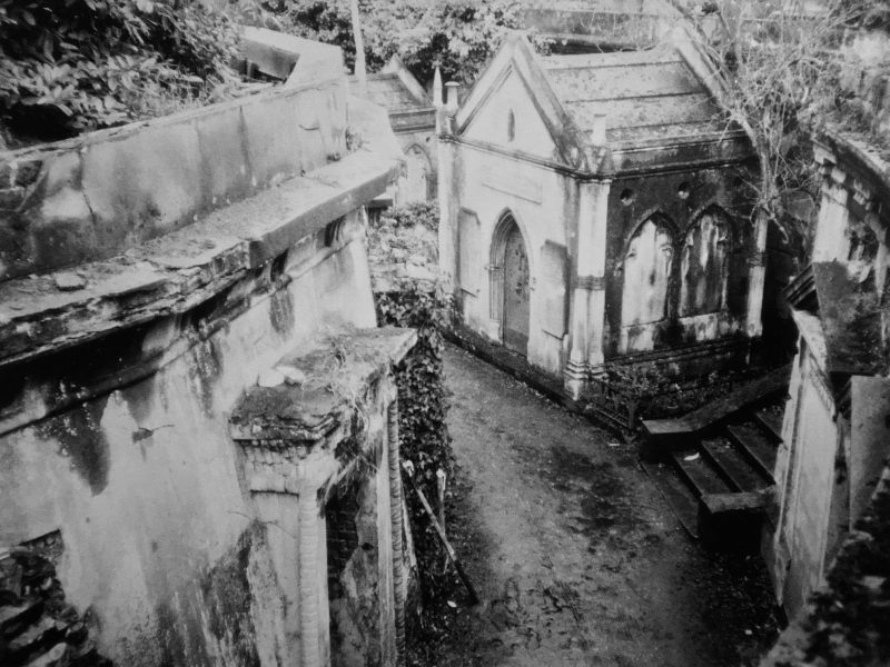 'Highgate Cemetery, London, England, 1984', Photograph by Guy Berube, Tranfer from an 8 x 10 inch Glass Negative, Printed in Darkroom. Measures: Paper 11 x 14 inches. Image on Paper: 9 x 12 inches.  Edition of 3. (2 remaining). $225. each.