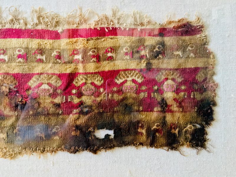 Pre-Colombian Peruvian Burial Textile with Bodily Fluids Markings. Measures 11 x 19 inches. Private Collection