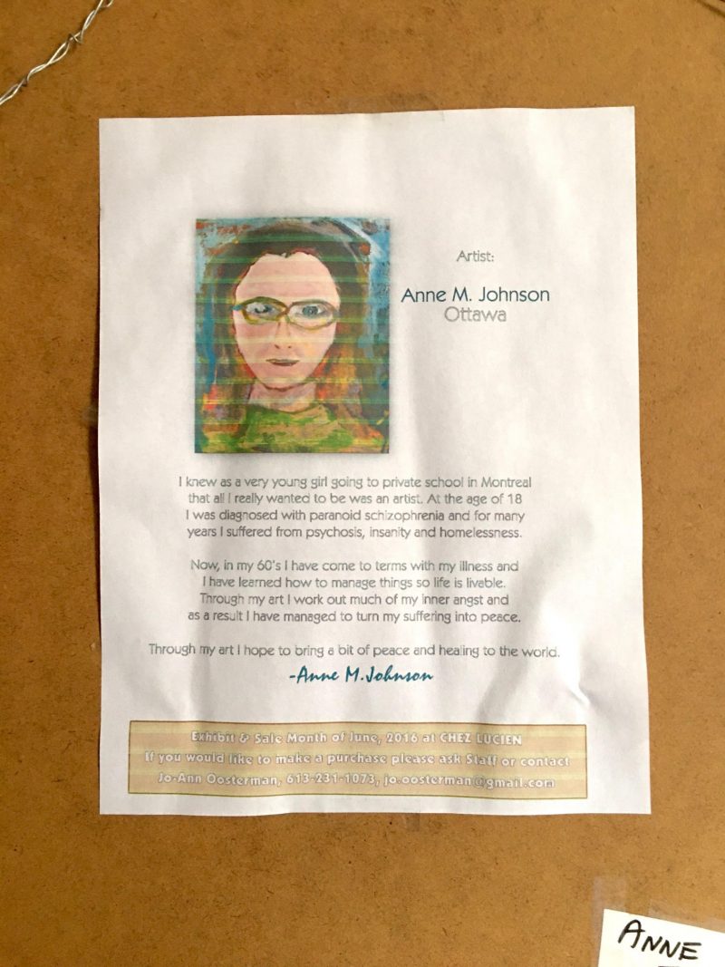 Anne Johnson (Ottawa, Canada), 'Woman with Mole', Verso. Mixed Media on Raw Hemp Cloth Mounted on Wood Board, Measures 18 inches widht x 22 inches height. Approx. 2015. 'Signed' with name on white tape on verso. Private Collection. 