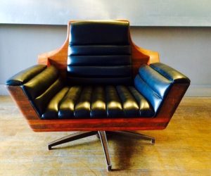 SOLD. Mid Century Maple & Leather Captain’s Chair