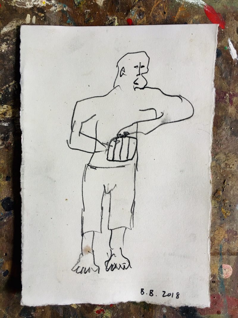 ´Standing Left Handed Figure Making Drawing' 2018. Brewster Brockmann, Boca de Tomatlan, Mexico. Graphite on Found Paper, 21x15cm. Signed, Titled & Dated. USD$125 / CAN$160