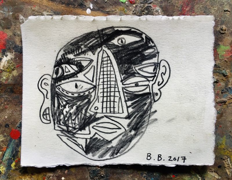 ´Mascara' 2017. Negrito de la Sierra Norte del Estado de Puebla. Brewster Brockmann, Boca de Tomatlan, Mexico. Graphite on Found Paper, 15x12 cm. Signed, Titled & Dated. USD$125 / CAN$160