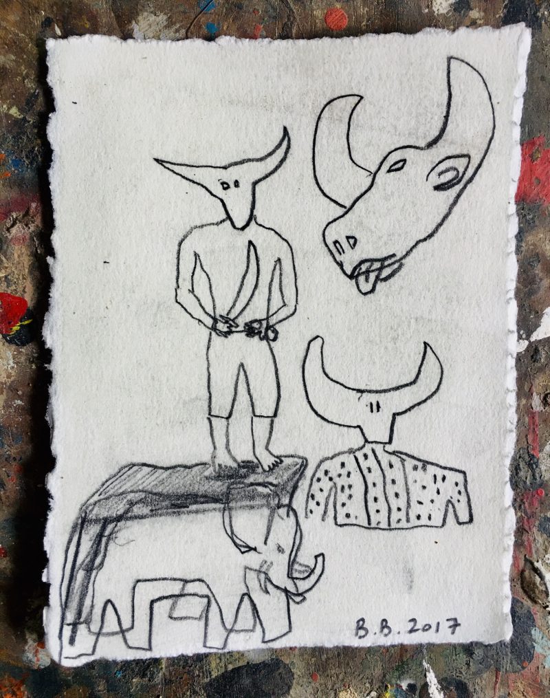 ´Borrado Cora' 2017, Easter on Elephant's Back. Brewster Brockmann, Boca de Tomatlan, Mexico. Graphite on Found Paper, 15x12 cm. Signed, Titled & Dated. USD$125 / CAN$160