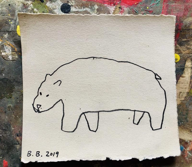 'Oso Ursus Bear' 2019. Brewster Brockmann, Boca de Tomatlan, Mexico. Graphite on Found Paper, 14x13 cm. Signed, Titled & Dated. USD$100 / CAN$130