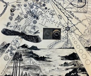 SOLD. ‘Face of Cosmos’ 1971 Unique Drawing Collage by Medical Artist