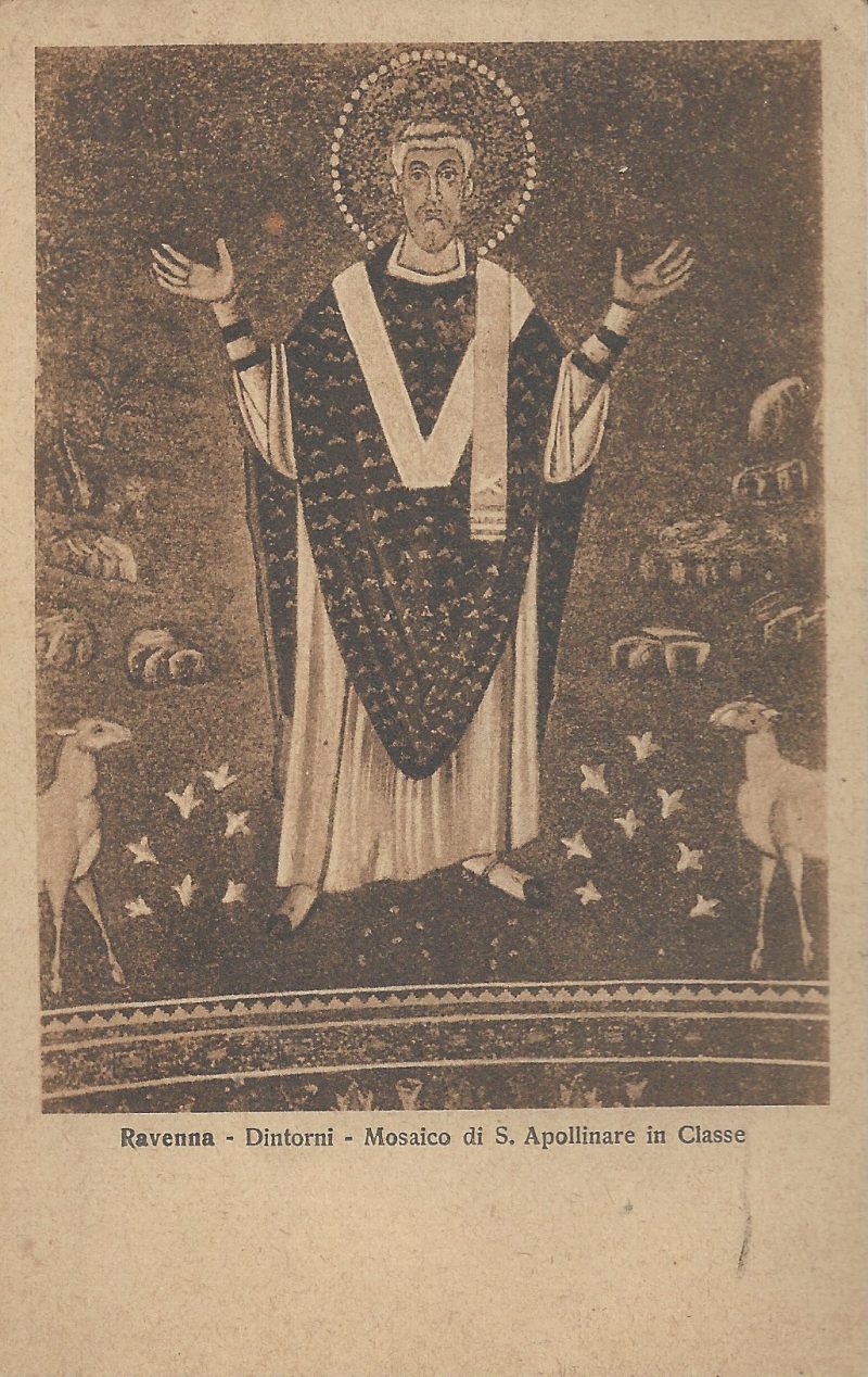 Religious Figure with Deer (or Goats). Measures 3.5 x 5.5 inches. Vintage Italian Postcard (Florence) with English Handwriting in ink on verso. Dated 1926. See photo of verso to read card. Beautiful handwriting. $15 (Front)