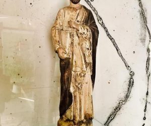 SOLD. Antique Religious Clay & Wood Sculpture 1900’s