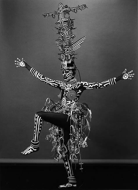 Grace Jones, body painted by Keith Haring, wearing breast plate custom jewellery by David Spada.