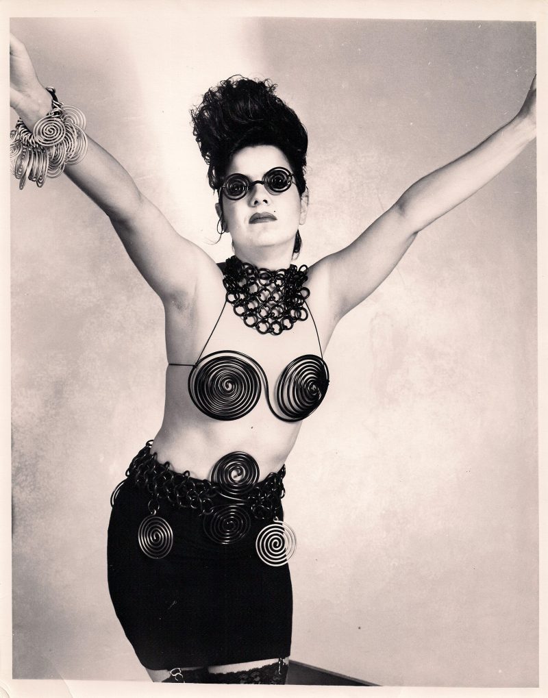 My dear friend Anne Bourdon (Oct 7, 1966 – June 7, 2007) modelling David Spada jewellery & accessories during a photo shoot for an underground East Village publication, early 1990's, New York.
