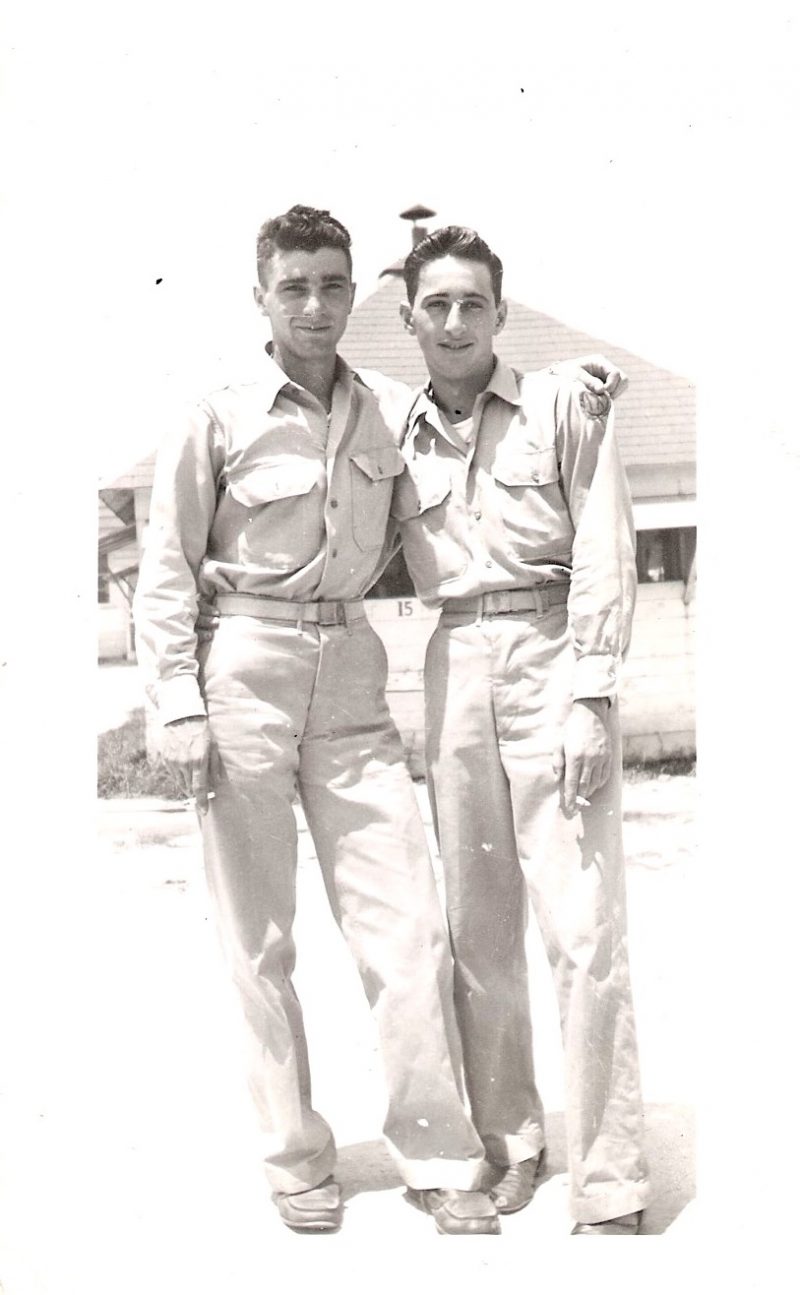 Mid Century Authentic Photograph, 'Army Buddies / Bunk Lovers' Handwrittne 'Me & Johnnie from Bklyn, 1944', Measures 2.75 x 4.5 inches. $25.