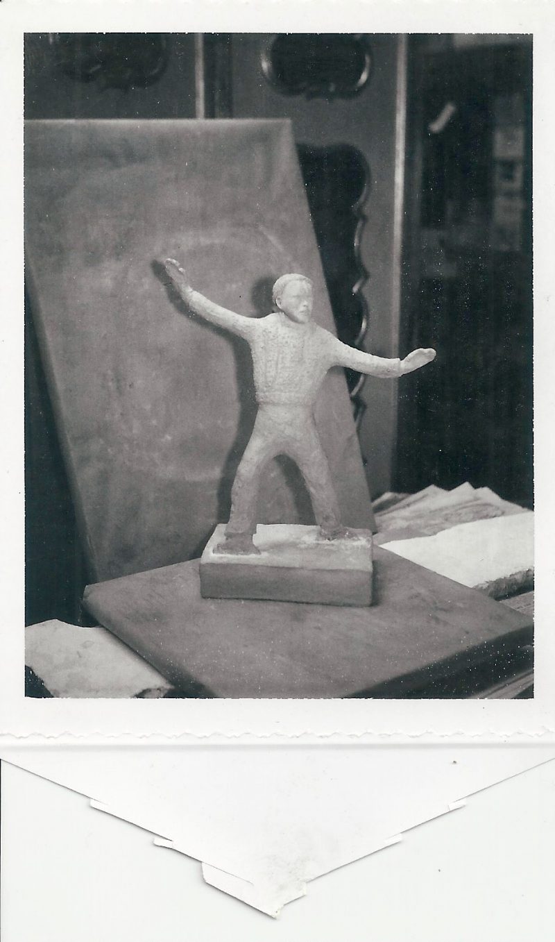 Mid Century Authentic Polaroid Photograph. 'Sculpture of Man in Open Arms' by New York Sculptor M. deLisio'. Measures 3.75 x 2.5 inches. Part of an Estate from a Gay Couple in New York, from 1920-1970's. $45