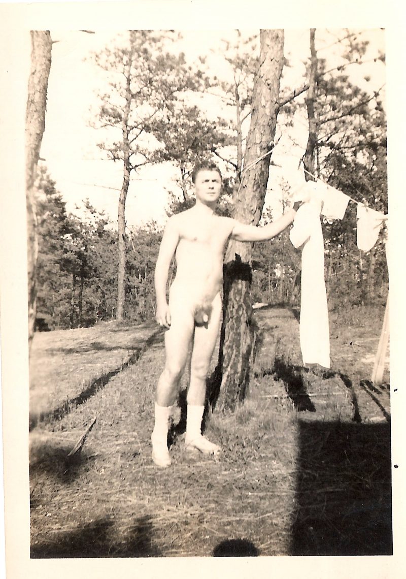 Vintage Nude Male, 2.5 x 3.5 inches, 'Hanging the Wash', 1940's. SOLD
