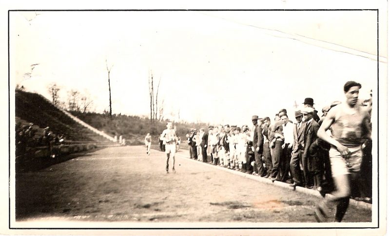 'The Great Race', Vintage Photograph, Measures 4.5 x 2.75 inches. Written in ink on verso;'G. Cameron Winning the 440 Yds, 2nd Bourne, 3rd Cordie Mac Neil', $25