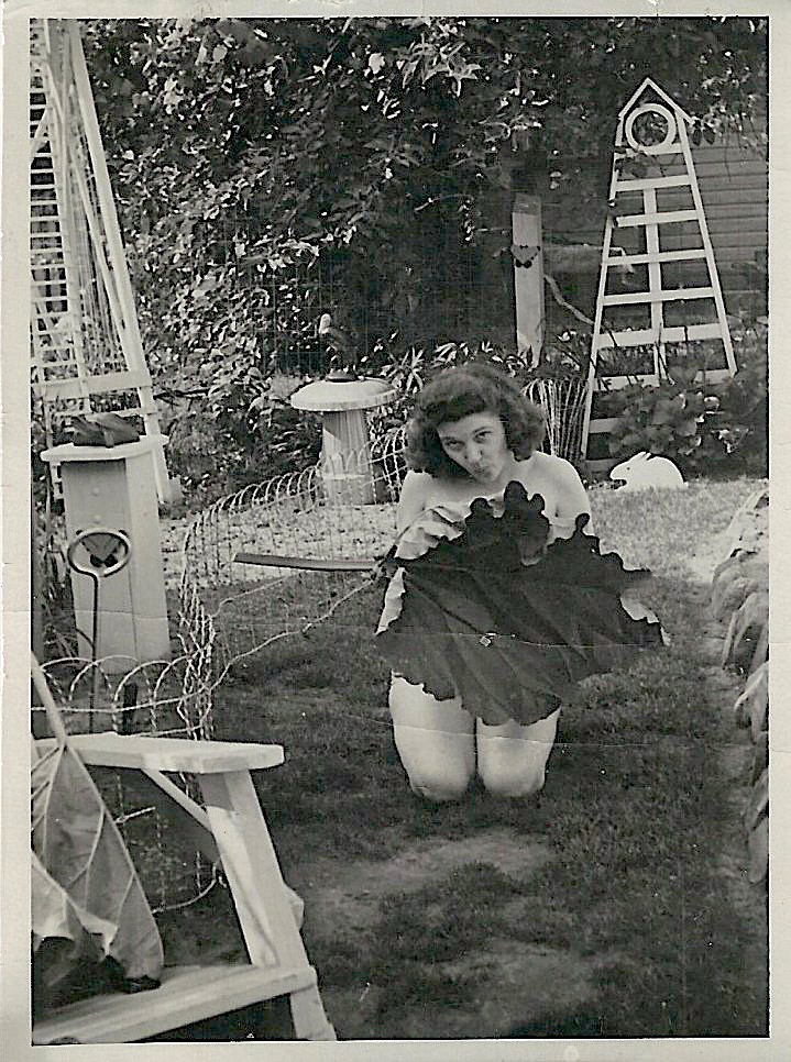 Authentic Mid Century 'Beautiful Ghosts' Series, Vintage Photographs 1940-50's. 'Bashful Eve in the Garden'. Measures 2.5 x 3.25 inches. $15.