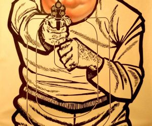 ‘Rob Ford’ 2014 Painting by Peter Shmelzer, Oil on Vintage Shooting Range Poster