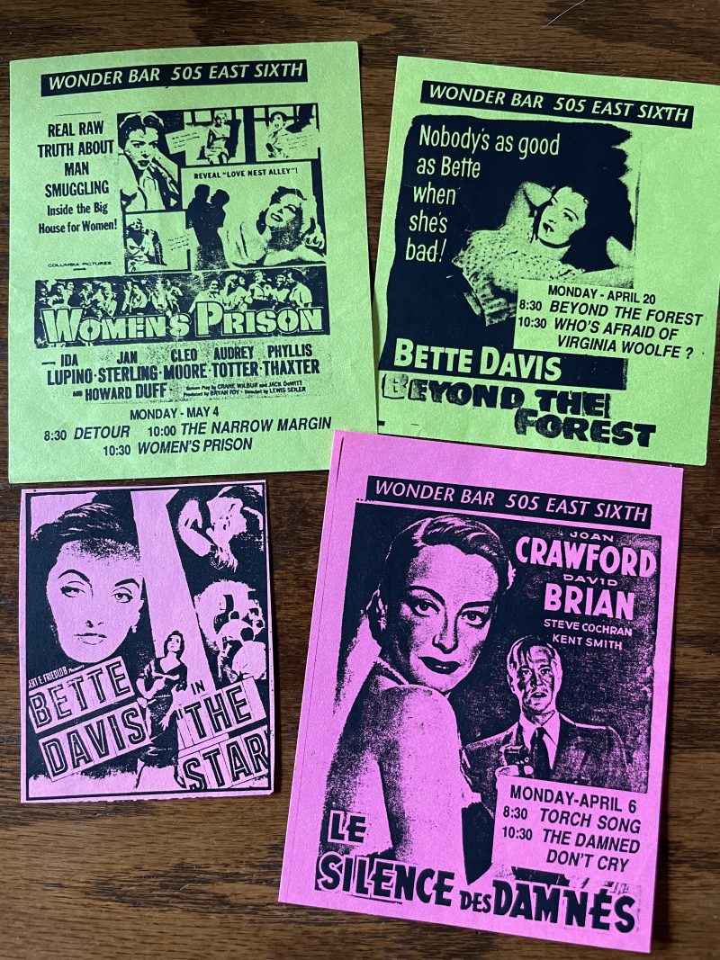 Monday Movie Nite Flyers at Wonderbar, Early 1990's. Collection of Erik Smith, New York.