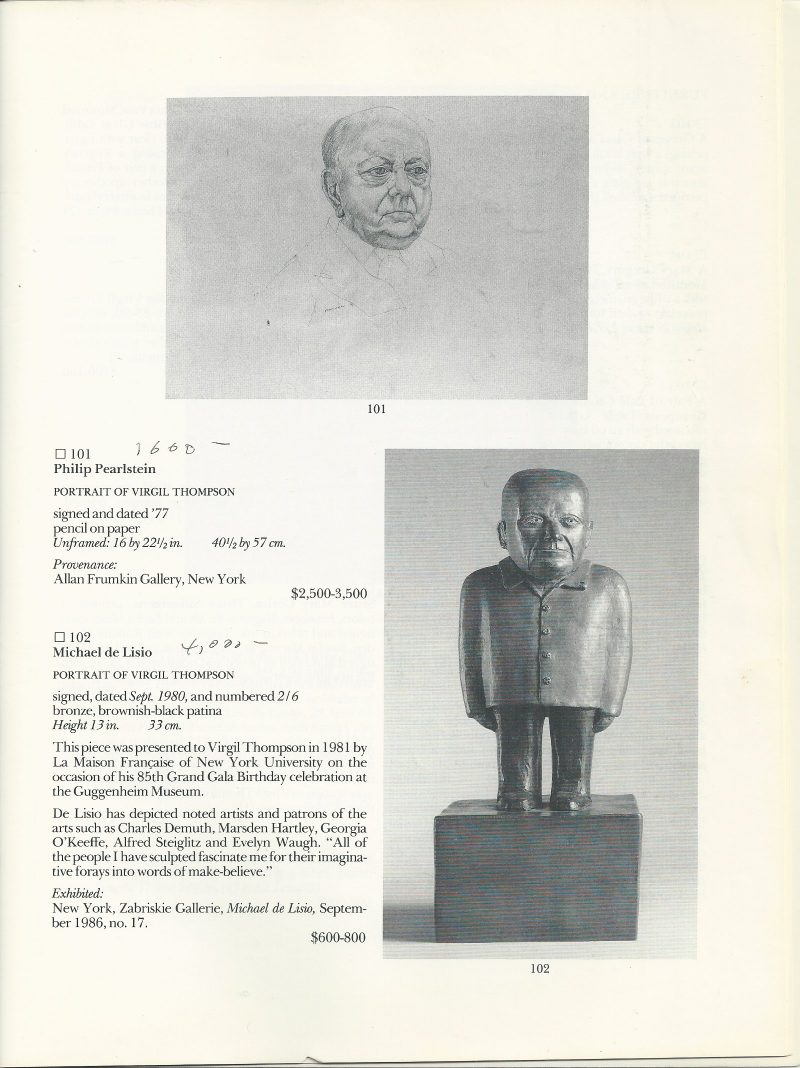Virgil Thomson Estate Auction Catalogue, Sotheby's, October 1990