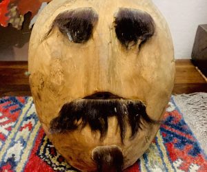 Unusual Antique Wooden Mask with Facial Fur