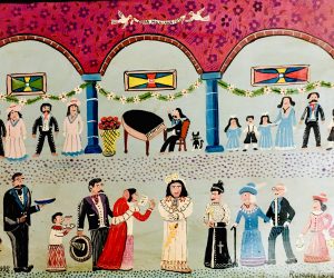 SOLD. Folk Art Mexican Painting ‘Wedding Ceremony” 1995 by Roman Lopez
