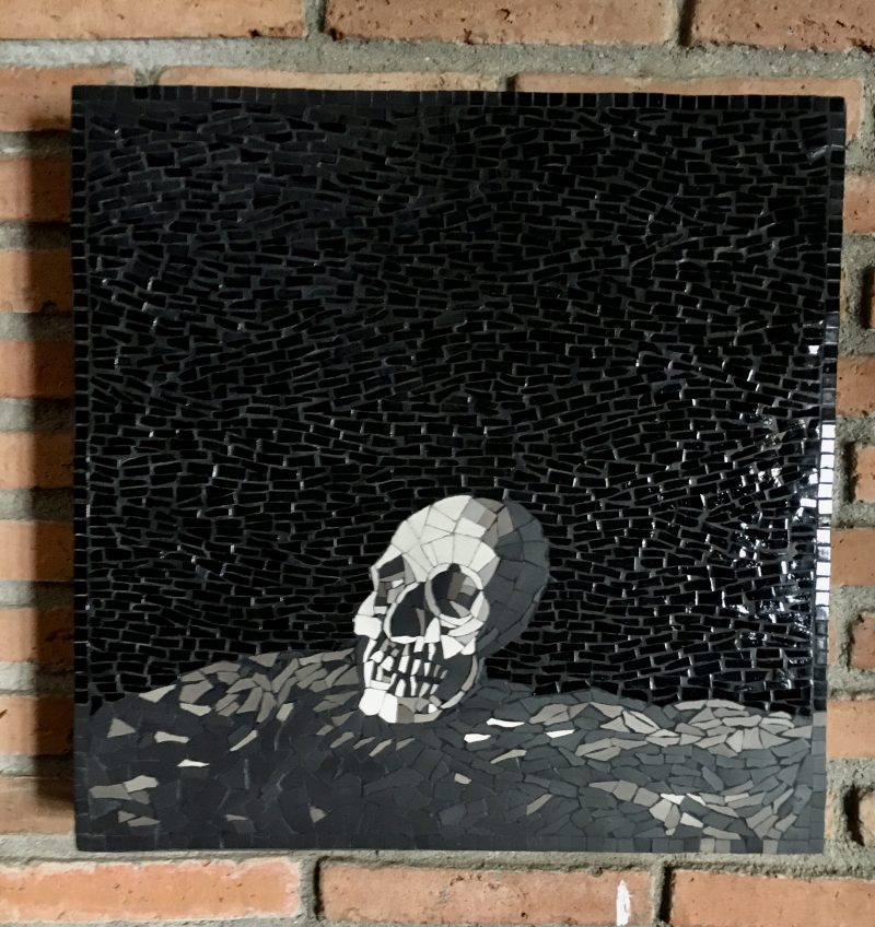 ‘Ode to Marcus Leatherdale’ 
Custom mosaic artwork based on the infamous “Skull Still Life” photograph by Leatherdale. Artwork mounted on wood panel. Donated & sold with 100% proceeds to the ‘Boca de Tomatlan Fundraiser 2022’. @tessellemosaic