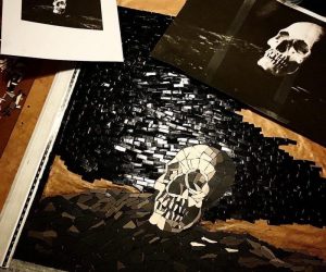 SOLD. ‘Skull Still Life’ Unique Mosaic Artwork Mounted on Wood Panel, 2022