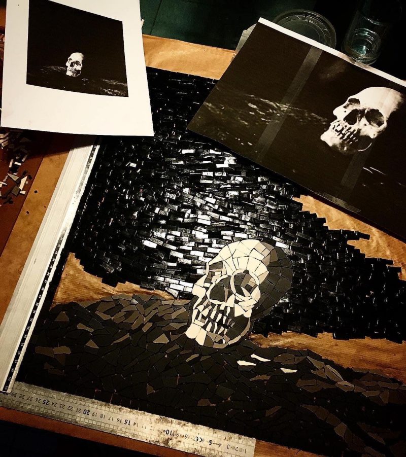 'Skull Still Life' Custom Mosaic Artwor, while in production.