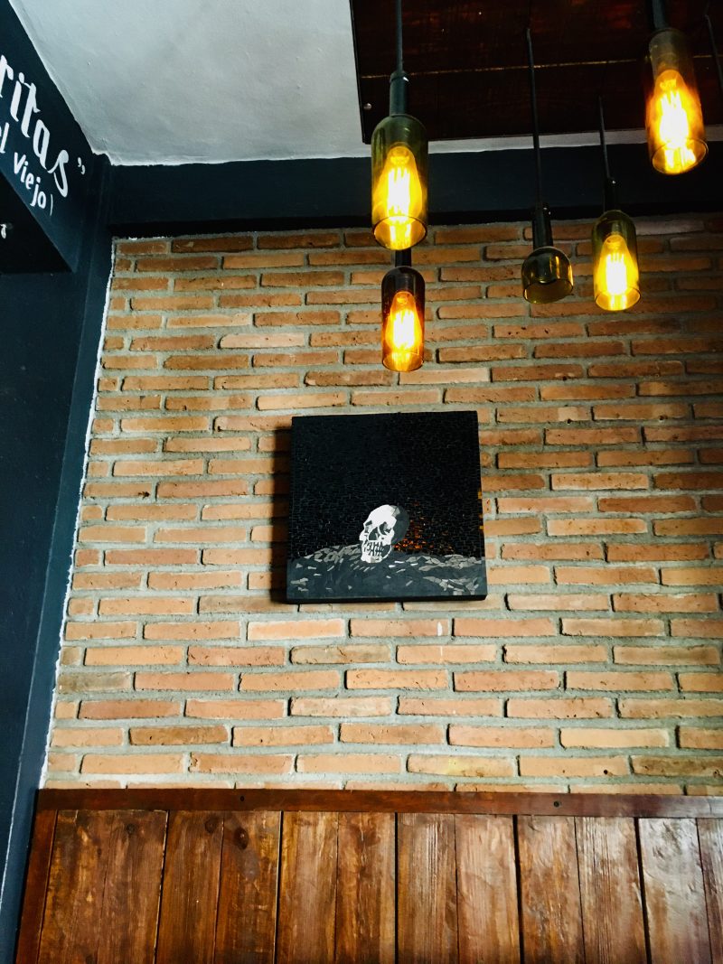 'Skull Still Life' Custom Mosaic Artwork, on view at Ofelia's Wine Bar for a local fundraiser.
