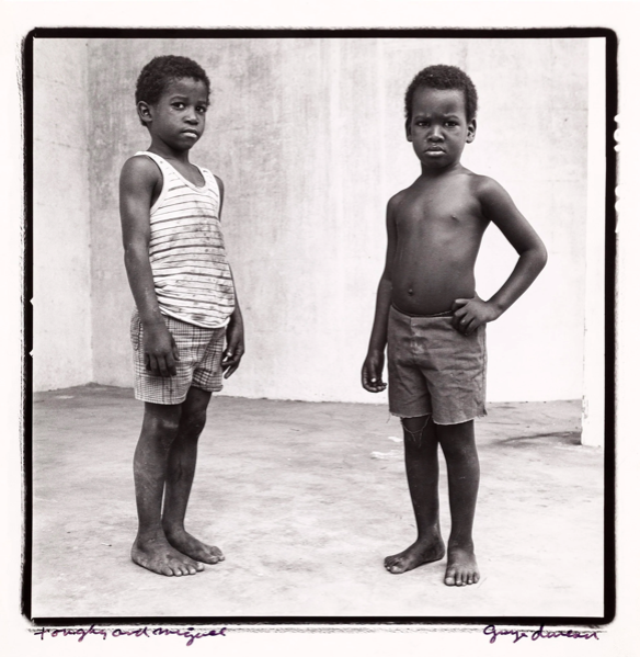 GEORGE DUREAU, 'Toughy and Miguel', n/d. Signed. Vintage silver gelatin print. 7-1/2 x 7-1/4 inches image. 10 x 8 inches paper. (GDUR 1166). USD $2,500