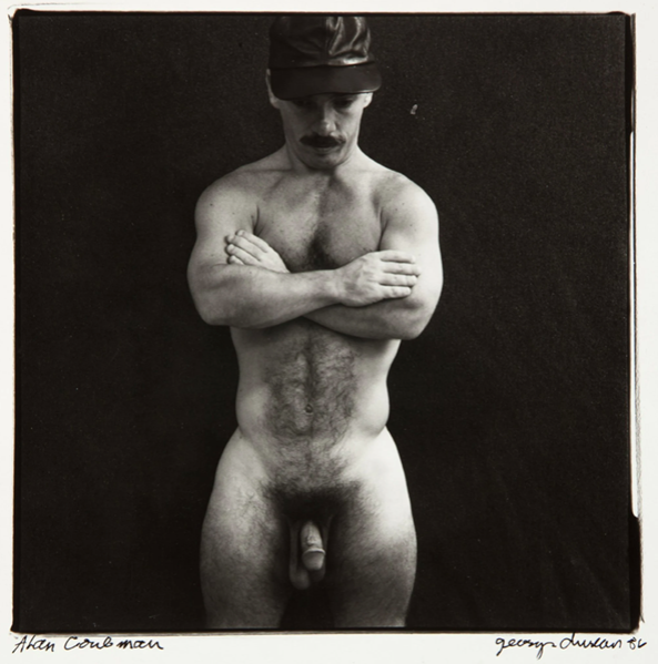 GEORGE DUREAU, 'Alan Coalman' (15654), 1986. Signed & dated; signed en verso. Vintage silver gelatin print. 6-7/8 x 6-3/4 inches image. 10 x 8 inches paper. (GDUR 0849). USD$2,500