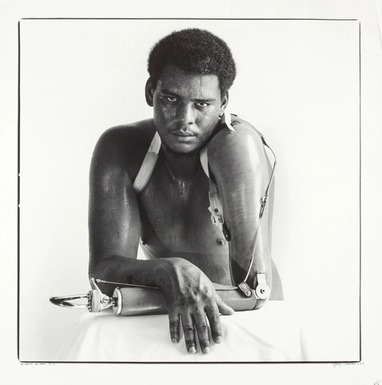 GEORGE DUREAU, 'Wilbert Hines', 1983. Signed & dated. Vintage silver gelatin print. 29 1/4 x 29 1/4 inches image. 35 1/4 x 33 3/4 inches paper. 39 3/4 x 38 1/2 inches framed. (GDUR 1536). USD $15,400