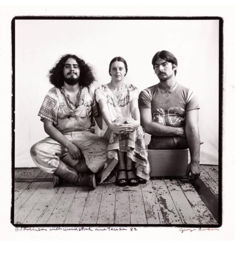GEORGE DUREAU. 'B.J. Robinson with Woodstock and Teresa' 1982. Signed & dated. Vintage silver gelatin print 7 x 7 inches. Image 10 x 8 inches paper (GDUR 1155). SOLD.