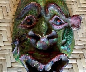 SOLD. Tastoan Influenced Terra Cotta Mask Sculpture, Mexico