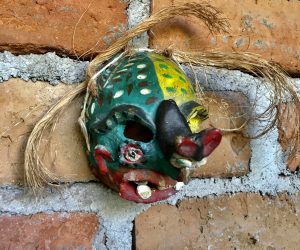 Vintage Mexican Hand Painted Terracotta Miniature Ceremonial Mask