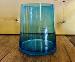 Blue Glass Vase with Wide Mouth & Cute Butt