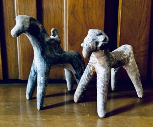 Pre Columbian Terra Cotta Set of Ram & Horse with Rider Sculptures