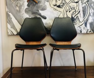 SOLD. MCM Danish Plywood Desk Teak Chairs