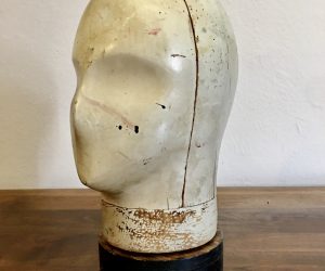 SOLD. Rare Mid Century Wood Hat Form with Facial Features