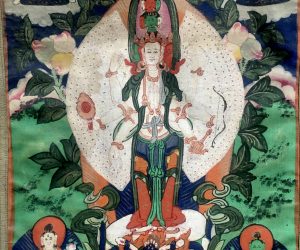 Vintage Thangka Painting of Deities on Parchment, Thailand