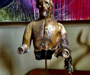 SOLD. Antique Religious Sculpture with Glass Eyes, Late 1800’s, Mexico