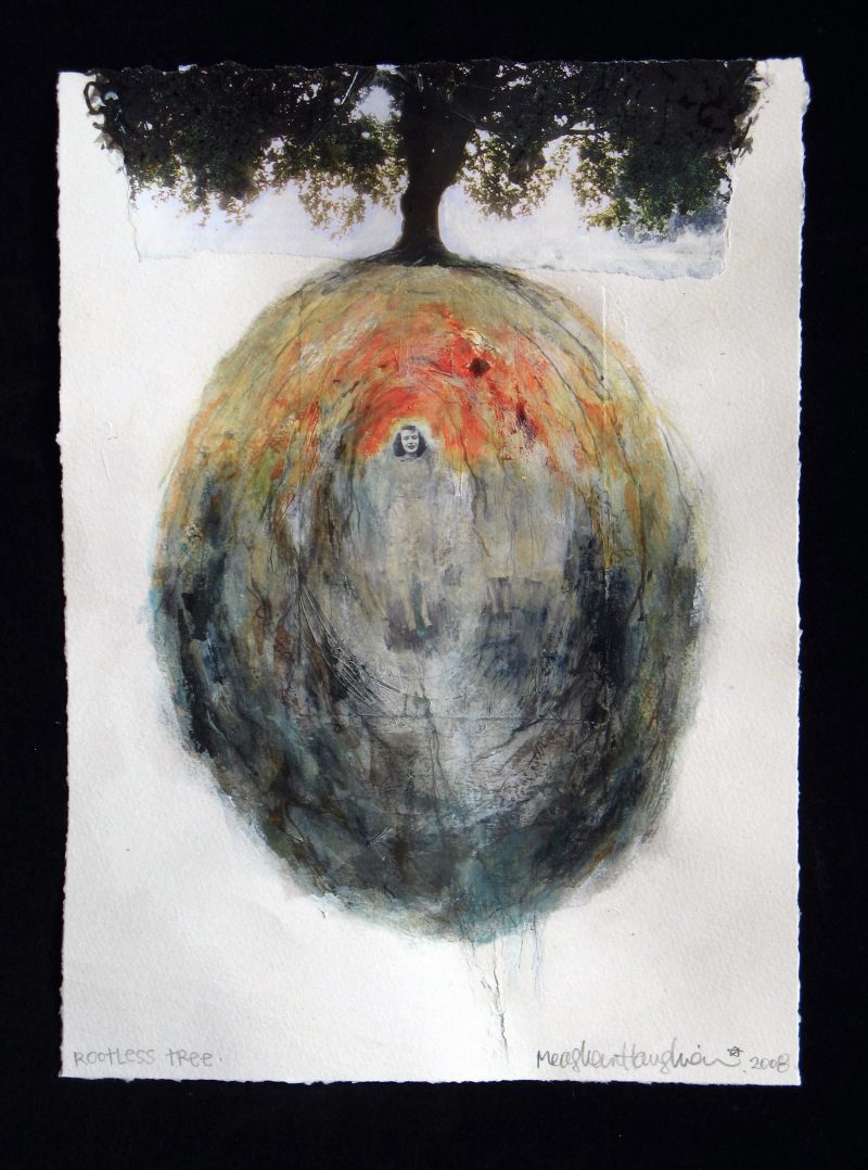 Meaghan Haughian, 'Rootless Tree', 2008, mixed media + collage on paper, 11.5 x 8.5 inches, SOLD.(unframed)