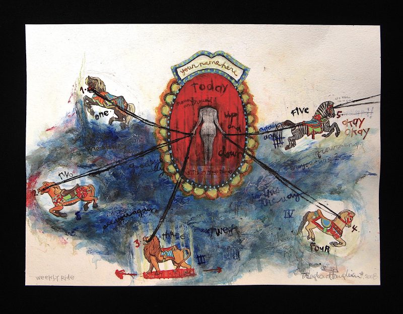 Meaghan Haughian, 'Weekly Ride', mixed media and collage on paper, 11 x 15 inches, $150 (unframed)