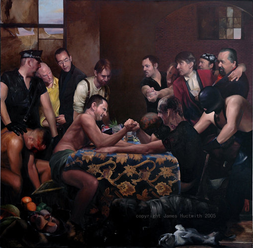 'The Arm Wrestlers', 2005, Oil on Canvas, 70 inches Height x 71 inches Width. Currently in Ottawa, Canada.