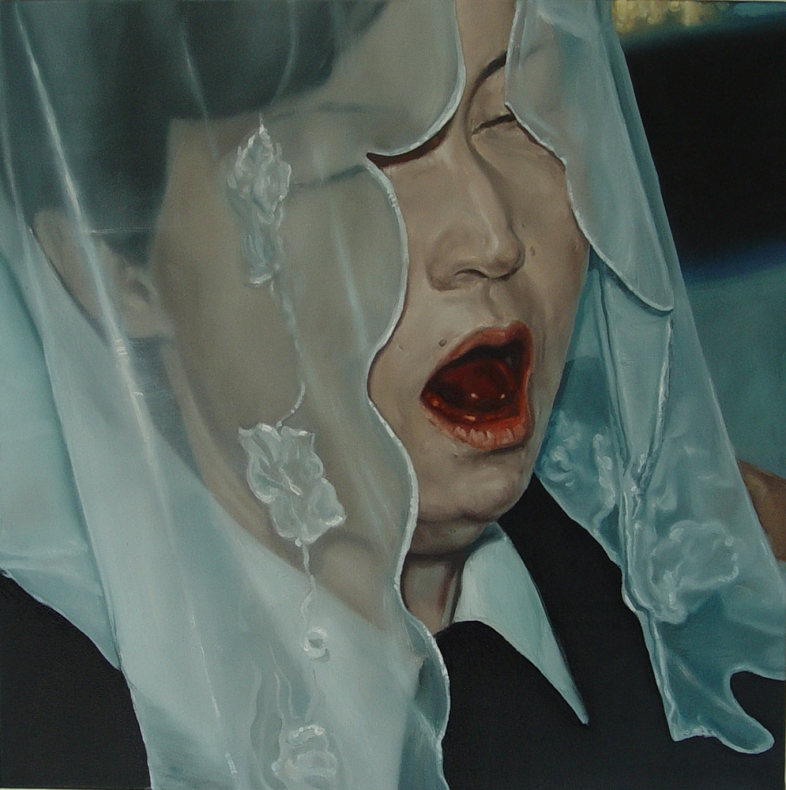 Marcin Cienski, THE VEIL, Oil on canvas 23.6 x 23.6 inches / 60 x 60 centimeters (SOLD)