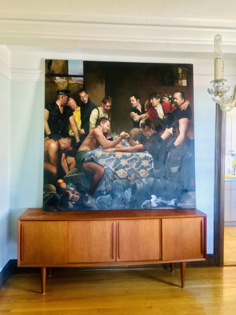 James Huctwith (b. 1967), 'The Arm Wrestlers', 2005, Oil on Canvas, 70 Height x 71 Width / inches.
Signed & dated on verso. Currently in Ottawa, Canada. Asking USD$12,000