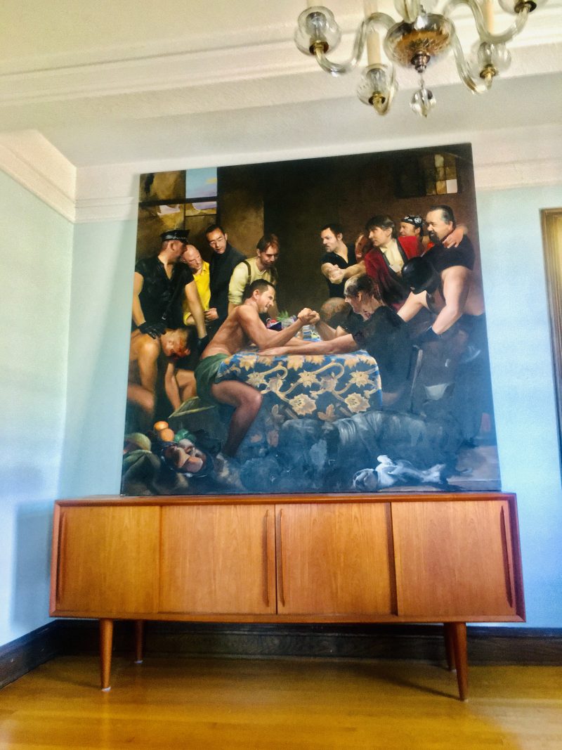 James Huctwith (b. 1967), 'The Arm Wrestlers', 2005, Oil on Canvas, 70 Height x 71 Width / inches.
Signed & dated on verso. Currently in Ottawa, Canada. Asking USD$12,000 